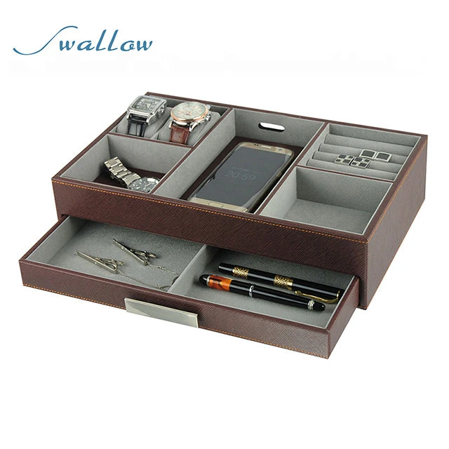 Decorebay Brown PU Leather Valet Storage Tray/Charging Station Organizer - $14.5 Swallow