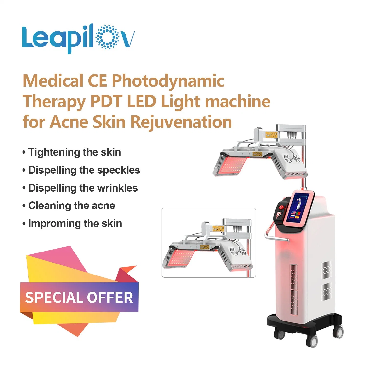 Acne Removal LED PDT Light Beauty Machine Phototherapy Skin Rejuvenation Anti-Aging Phototherapy LED Therapy Skin Beauty Salon Equipment