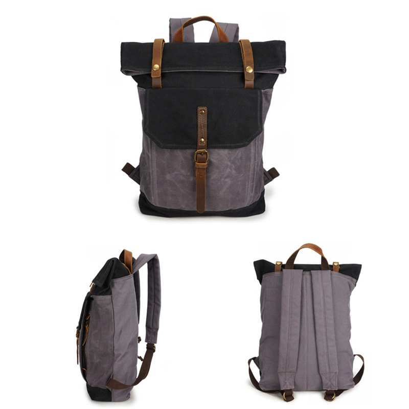 Custom Outdoor Wasserdichte Laptop Rucksäcke Reisen Leder Gewachste Leinwand Rucksack