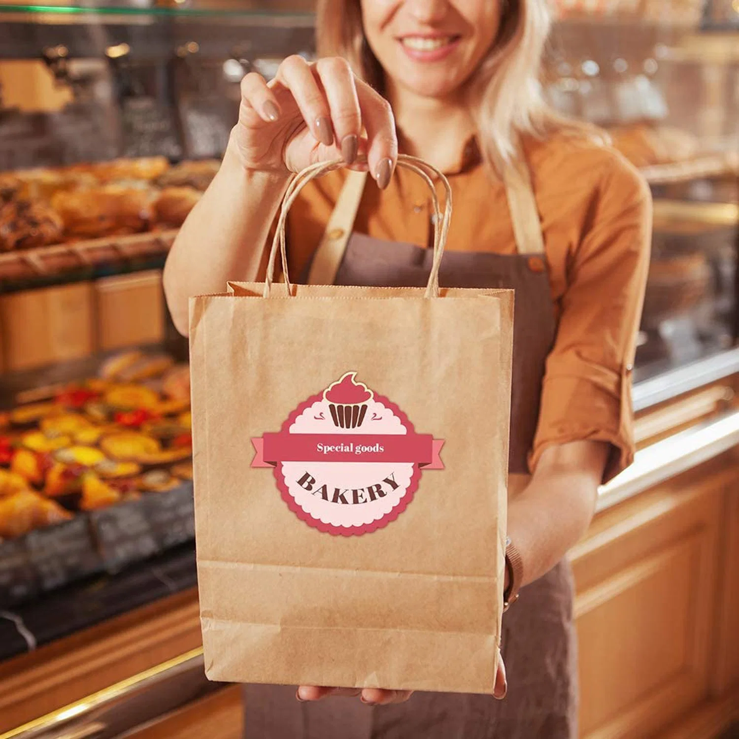 Bolsas de papel Kraft marrón con asas grueso