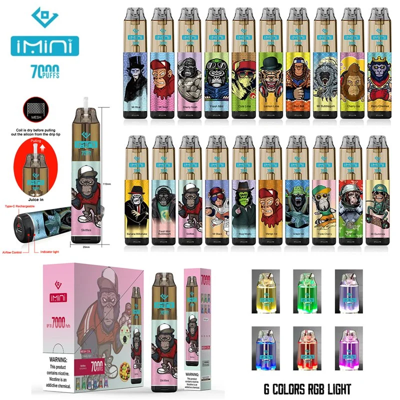 Imini 7000 Puffs Disposable/Chargeable E Cigarette RGB 15ml Prefilled 850mAh Rechargeable Vape Device Leakproof Design Vapor Slovakia Switzerland Lithuania Czech Republic