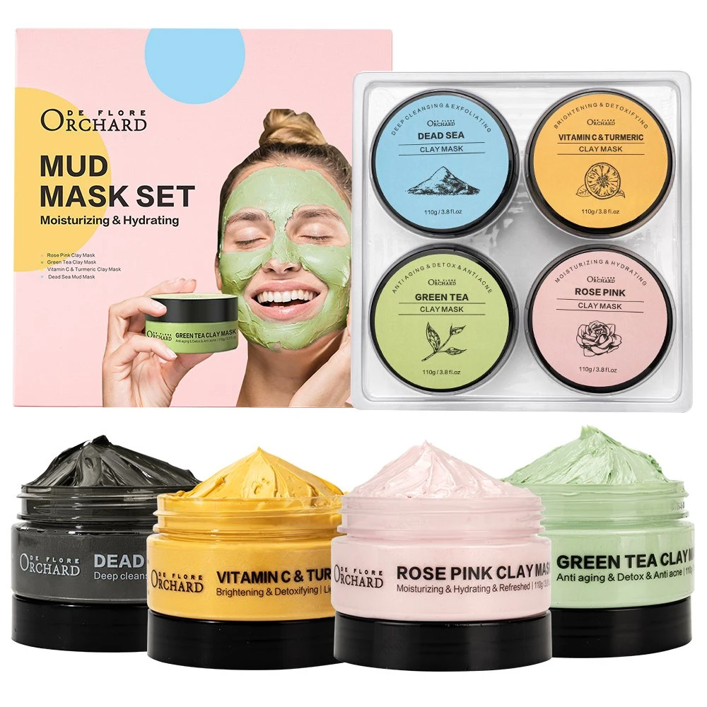 Moisturizing Clay Facial Mask for Skin Care, Deep Cleansing Turmeric Vitamin C Green Tea Dead Sea Rose Clay Mask