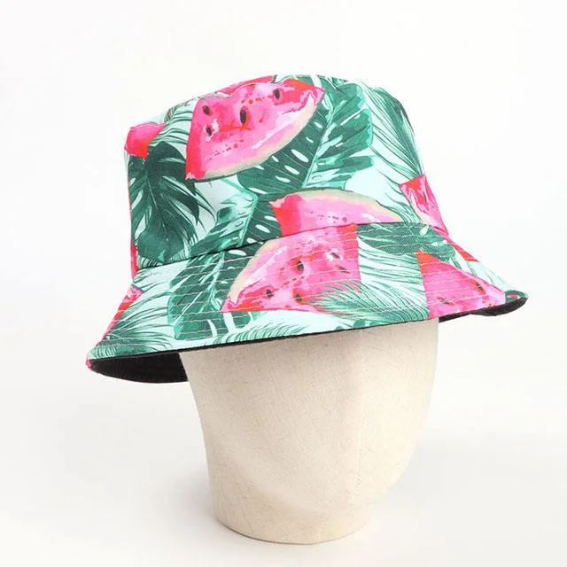 Summer Fresh Watermelon Print Fisherman Hat Reversible Wearable Foldable Outdoor Fishing Cap