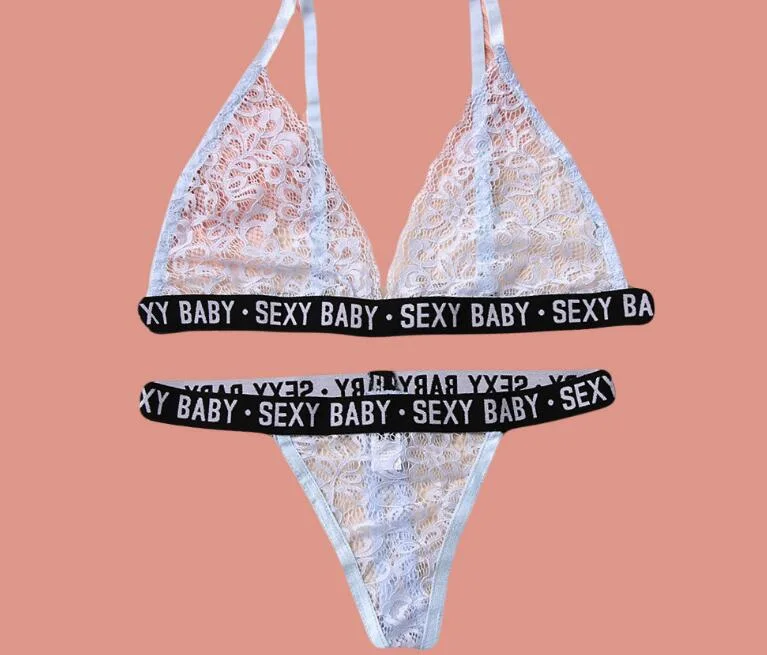 Sexy Letter Print Transparent Push up Bra and Panty Set