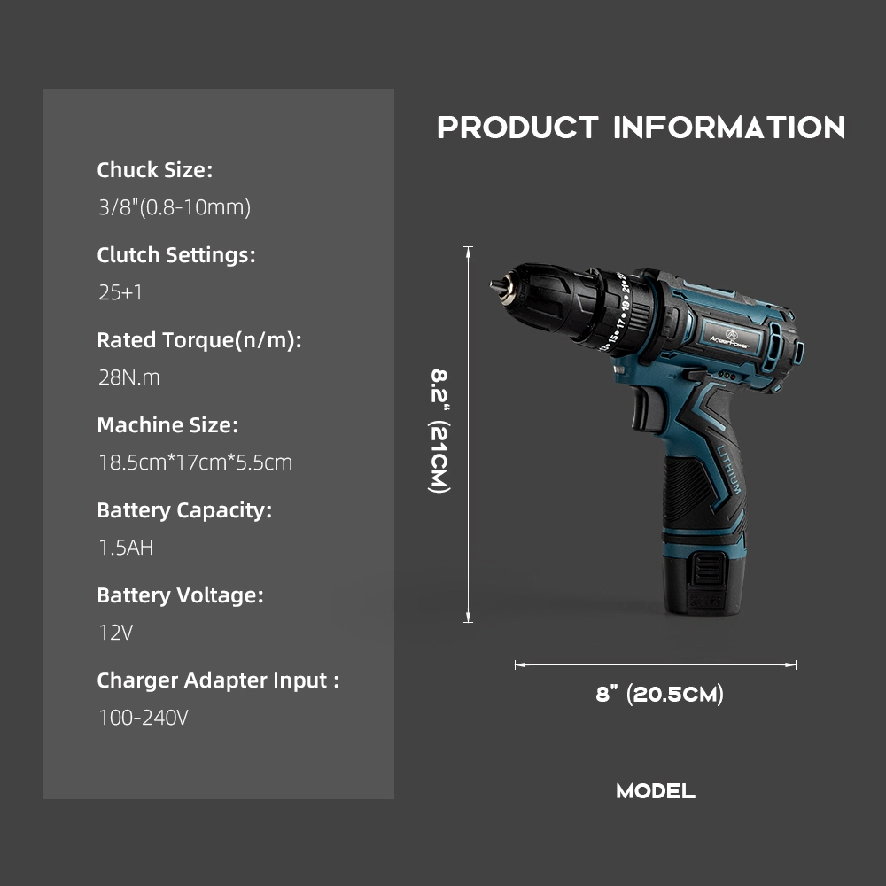 12V Lithium Battery Screwdriver Charging Hand Drill 3 Functions Cordless Impact Drill