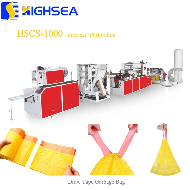 Plastic Overlap Drawstring Trash Bag Making Machine Perforation Continuous Rolling Draw Tape Garbage Bag Making Machine Factory