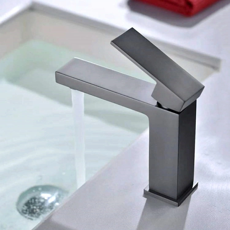 Grey Brushed Bathroom Faucet Single Hole Deck Mounted Basin Brass Mixer Tap