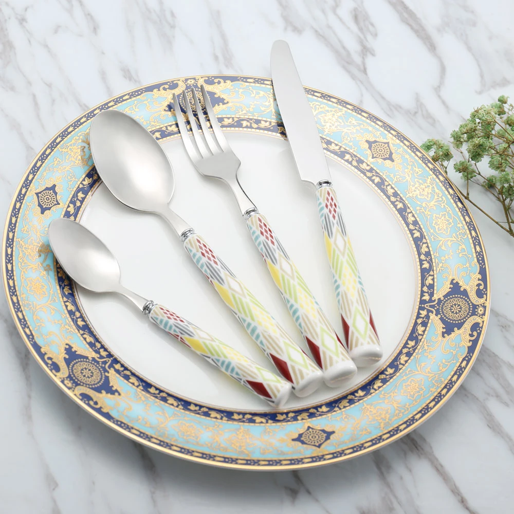 High quality/High cost performance  Porcelain Handle Fork Knife Spoon Cutler Set