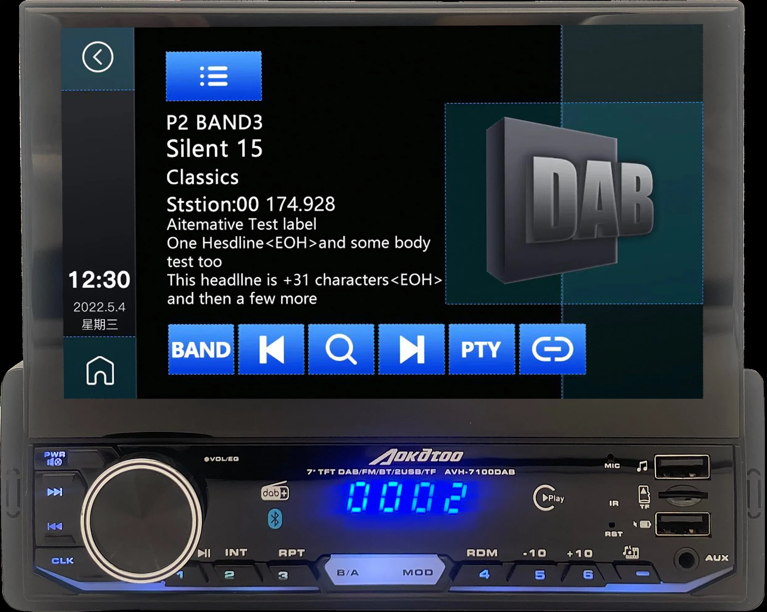 1DIN 7 pouces Lecteur Radio de Voiture avec DAB+/RDS/Bluetooth