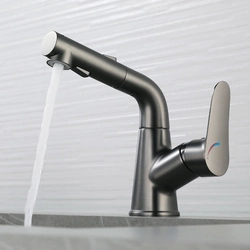 China Supplier Grey Sanitary Ware Bathroom Tap Basin Faucet Pull out Sink Faucet