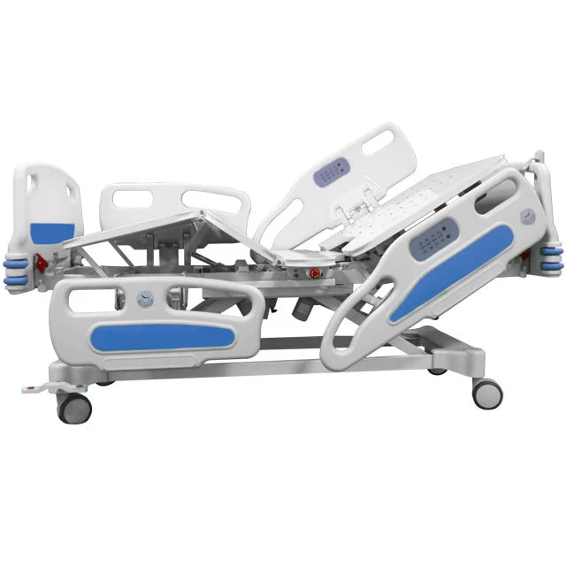 Metal Clinic Hospital Furniture ABS Side Rail Electric Control Folding Patient Medical Bed with Wheels