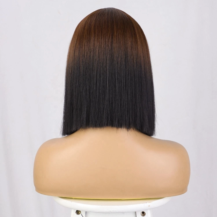 Ombre Brown Short Straight Bob U Part Synthetic Hair Wig