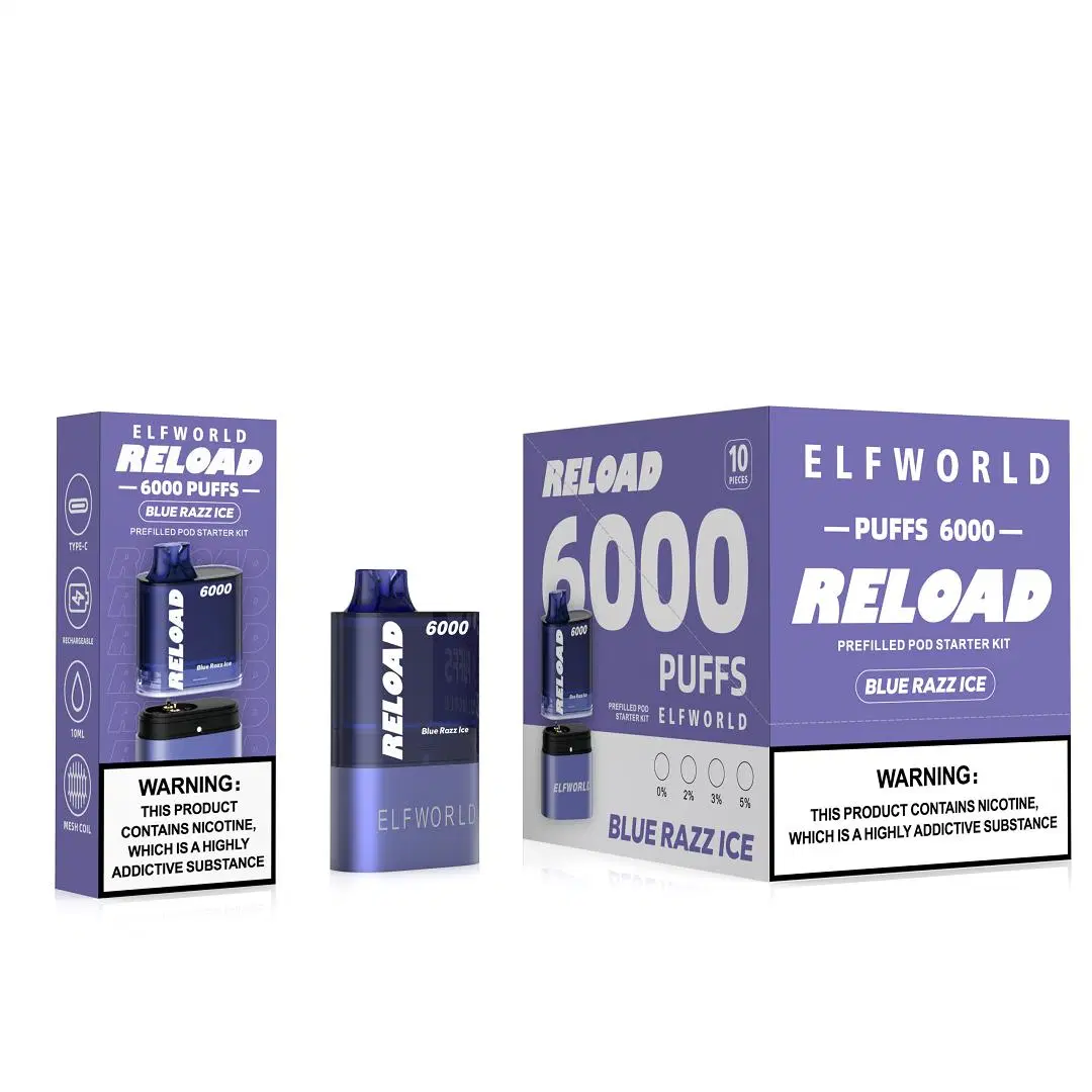 Elfworld Reload 6000 puffs Empty Vape Removable Device с предварительно выставленными Сменный портативный аккумулятор для подивочных устройств Vape