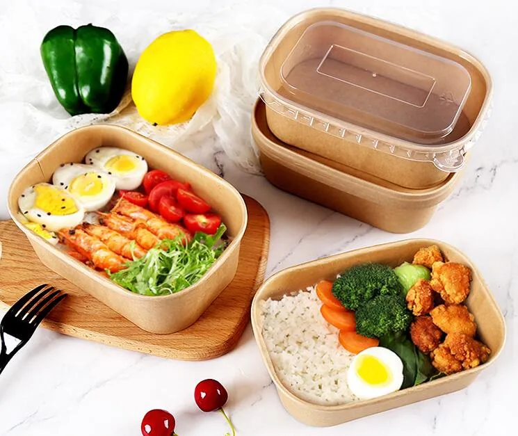 Water-Based Aqueous Disposable Fast Food Bowl Take Away Lunch Box Kraft Paper Food Container