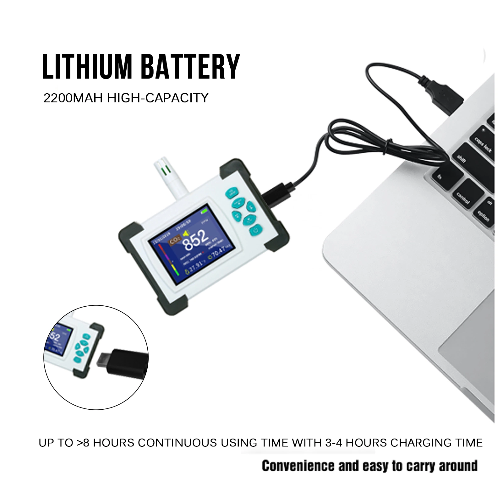 مقياس CO2 مستشعر الأشعة تحت الحمراء الحقيقي Ndir CO2 Monitoring Detector Gas (غاز جهاز الكشف لمراقبة CO2 متر