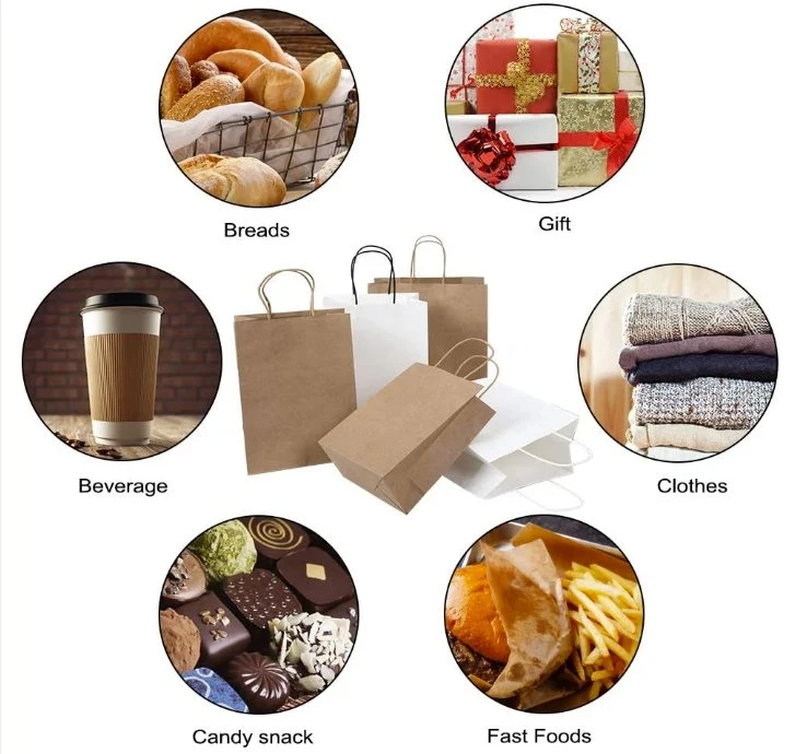 FSC Takeout Baking Kraft Portable Paper Packing Bags for Food /Burger/Sushi/Shopping/Retail/Coffee