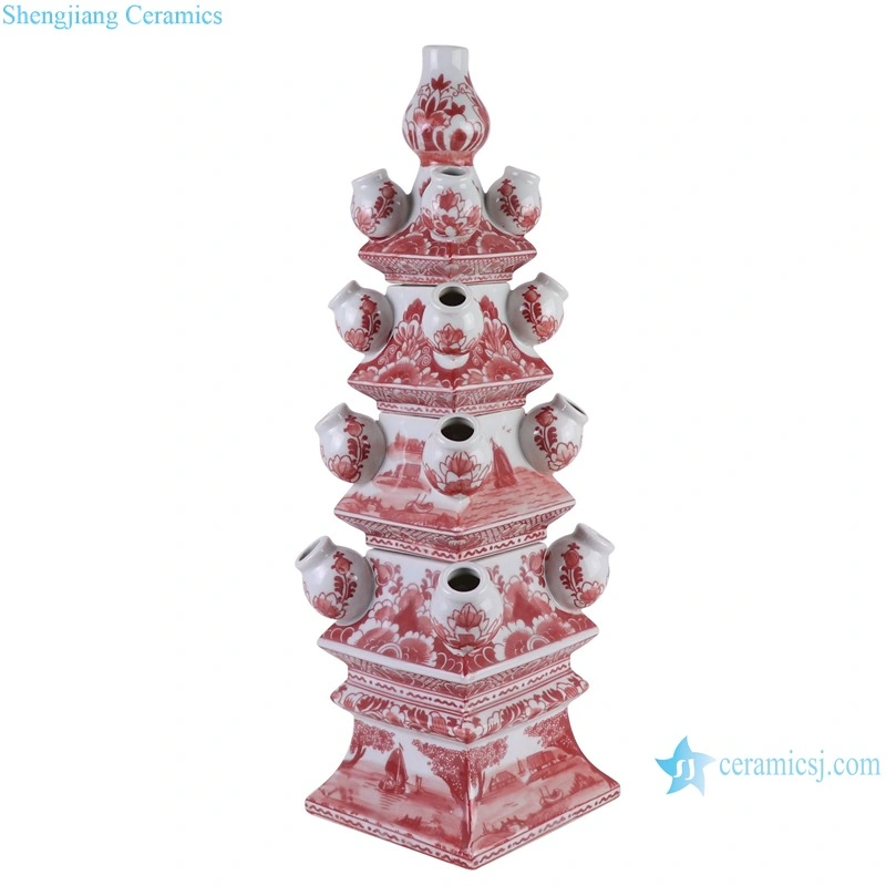 Rzsi44-C New Beautiful Floral Pattern Tulip Ceramic Pagoda for Side Table Decoration