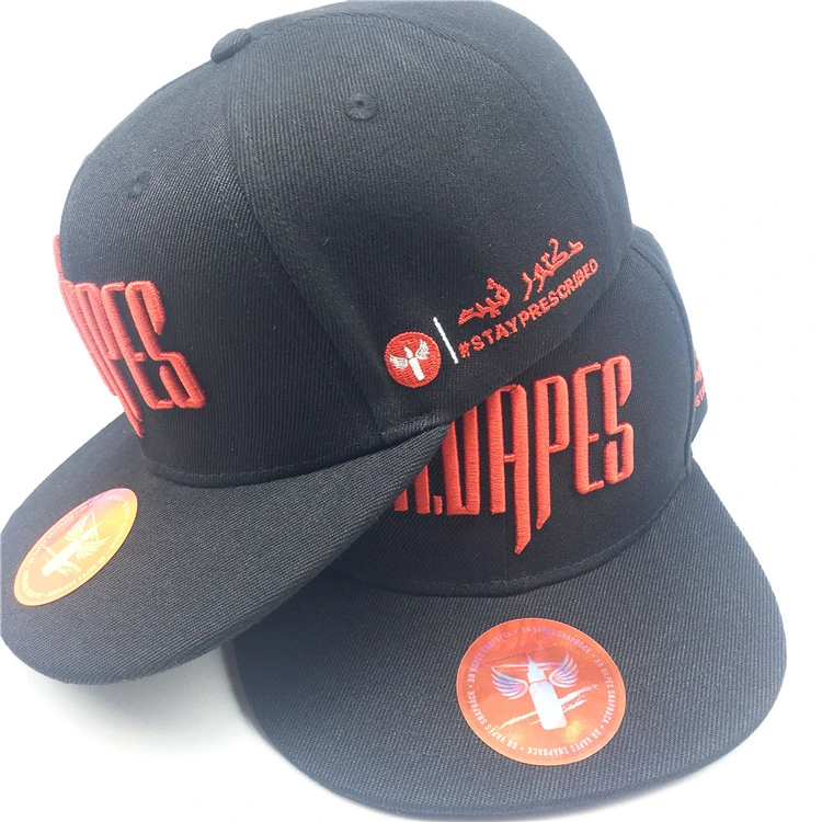 Wholesale 100% Cotton Embroidered Adjustable Custom Logo Flat Brim Hiphop Baseball Cap Hat