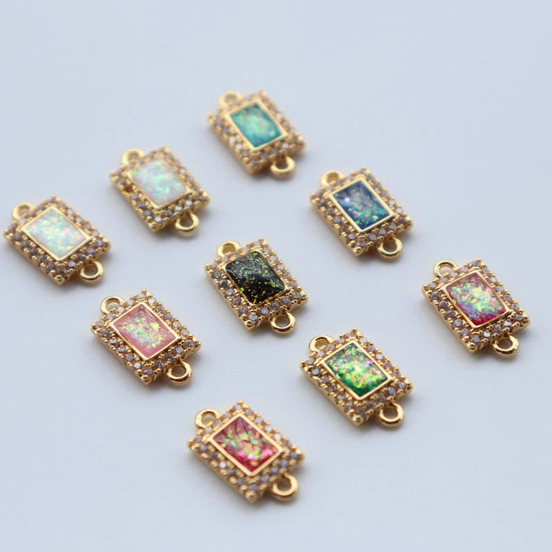 Bisutería Opal serie Zircon Joyas de colgante rectangular 14K Accesorios de oro Material de pulsera de bricolaje