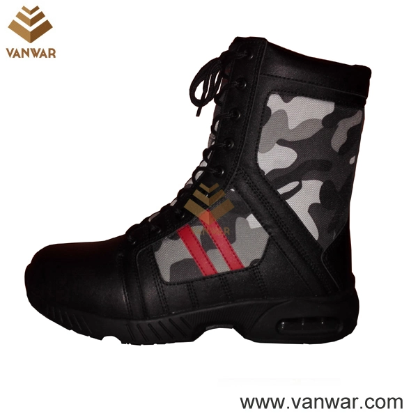 Botas de estilo militar de camuflaje de piel negra con suela exterior de caucho resistente (CMB026)