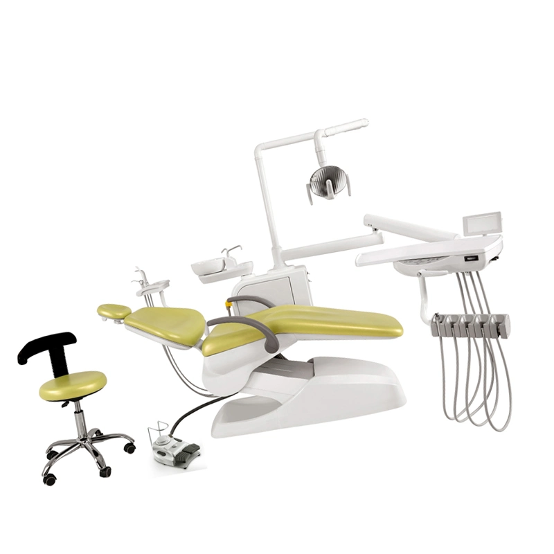 2022 Nueva Economía China Mayorista/Proveedor de accesorios portátiles Prosthodontics Foshan LED Cuero Sillon Suntem Unidad Dental Presidencia armazón de aluminio