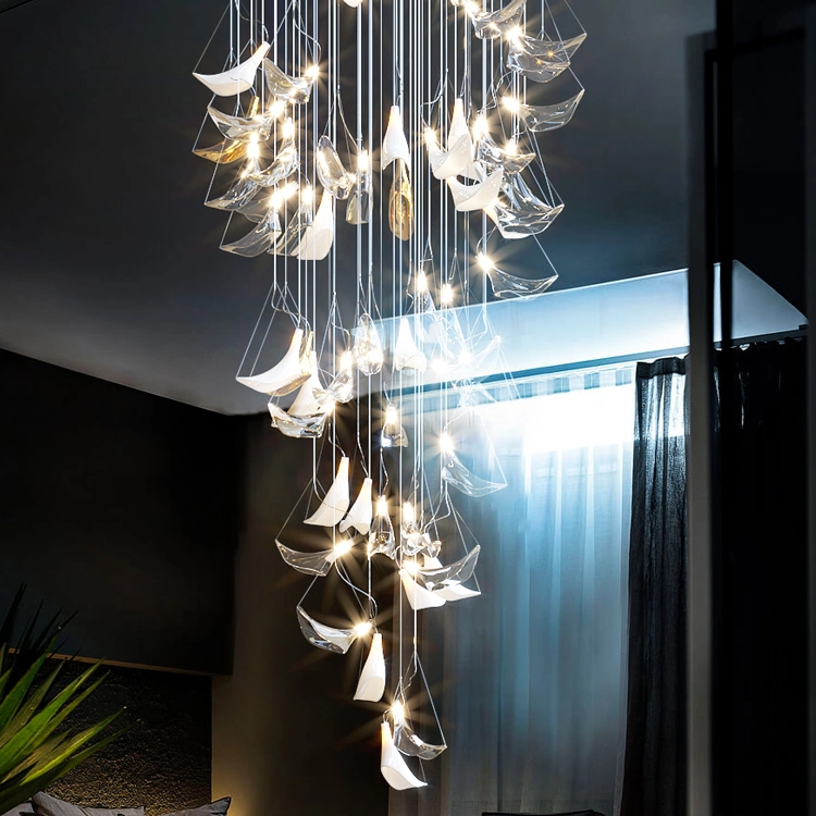 Indoor Deco Custom Hotel Modern Long Stair Art Glass LED Pendant Light