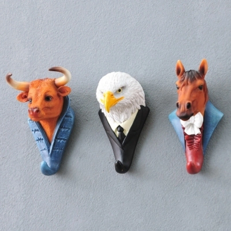 Animal Head Coat Hook Resin Crafts Nail-Free Key Hanger Wall Storage Hooks