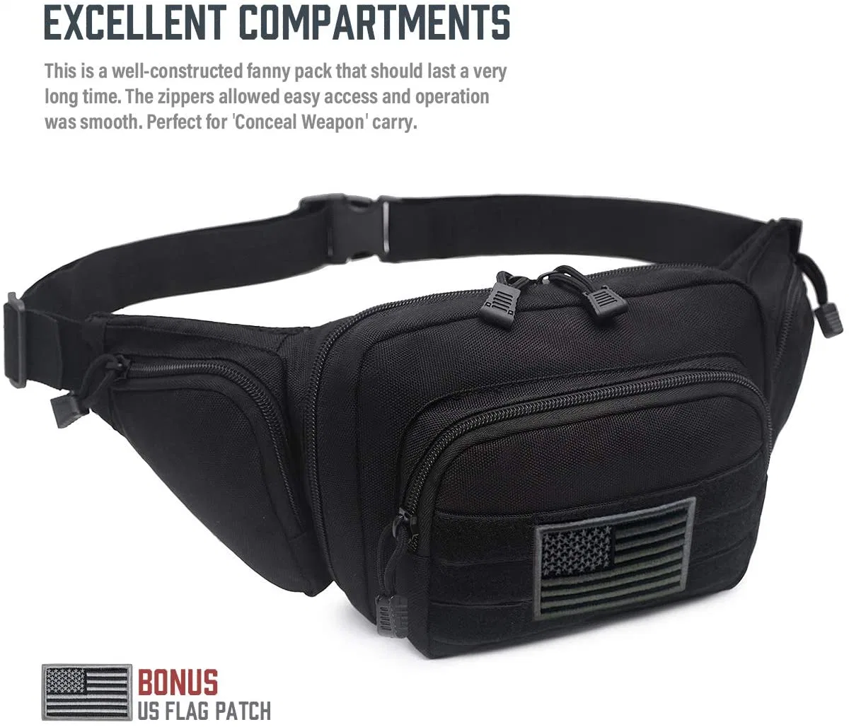 Saco de arma Fanny Pack oculto, saco de transporte oculto para esconderiçar saco de transporte para transporte Mens