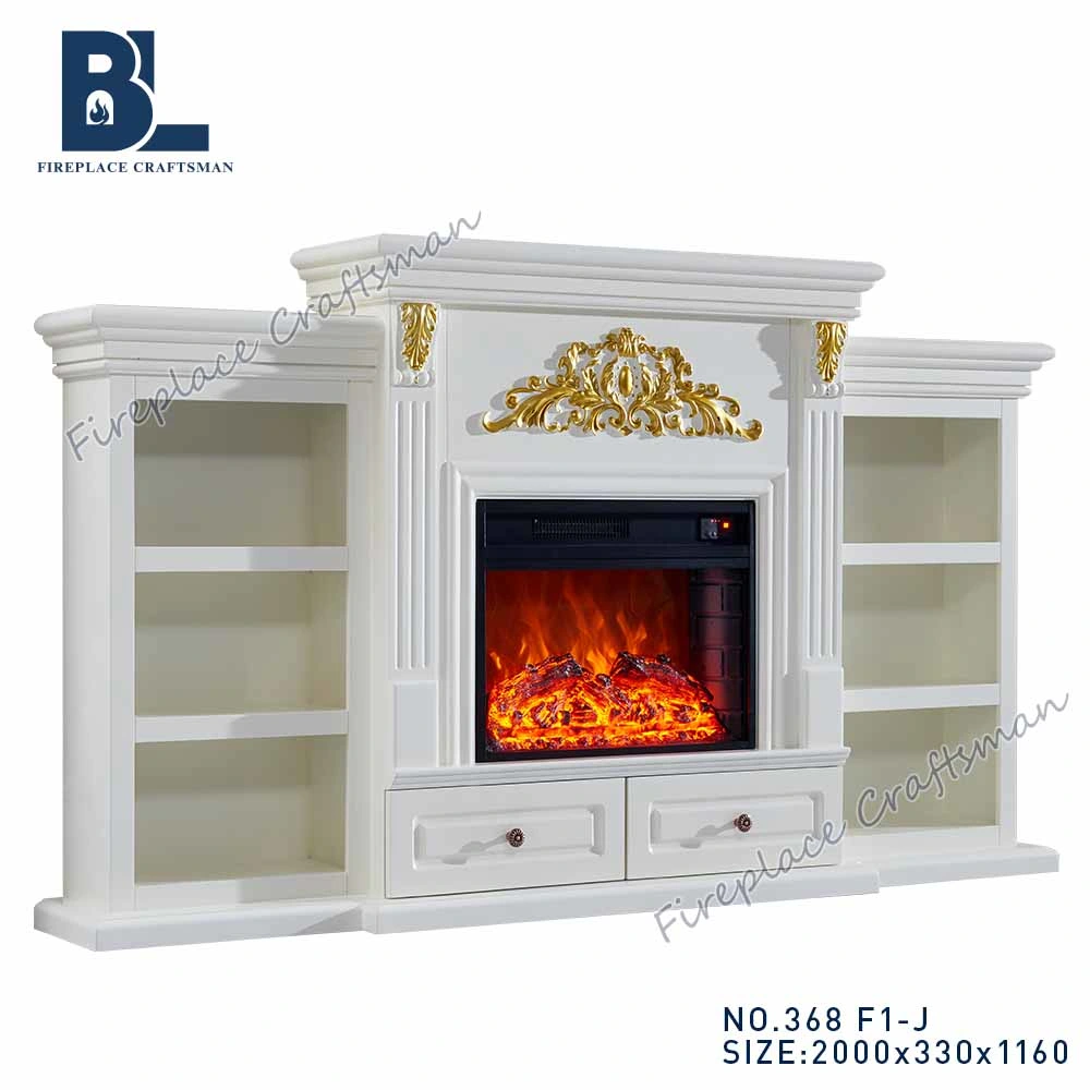 European Wooden TV Cabinet LED Lights Heating Fireplace Furniture Cabinet Storage TV Stand with Artificial Charcoal Fire (368 F1-J)