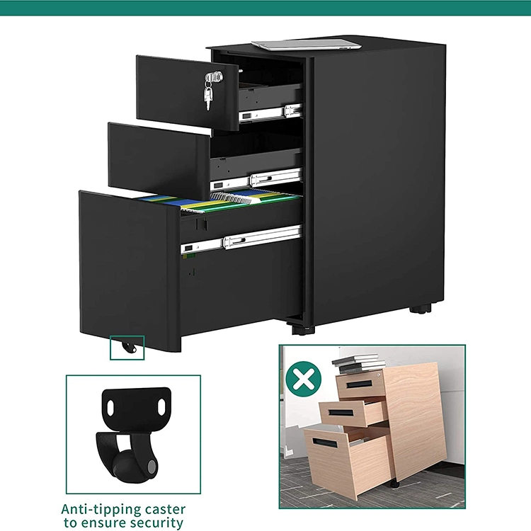 Jh-Mech Office Storage Black Metal Drawer Filing Cabinet