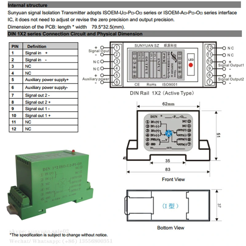 DIN Rail DC Current/Voltage Isolation Trasnmitter