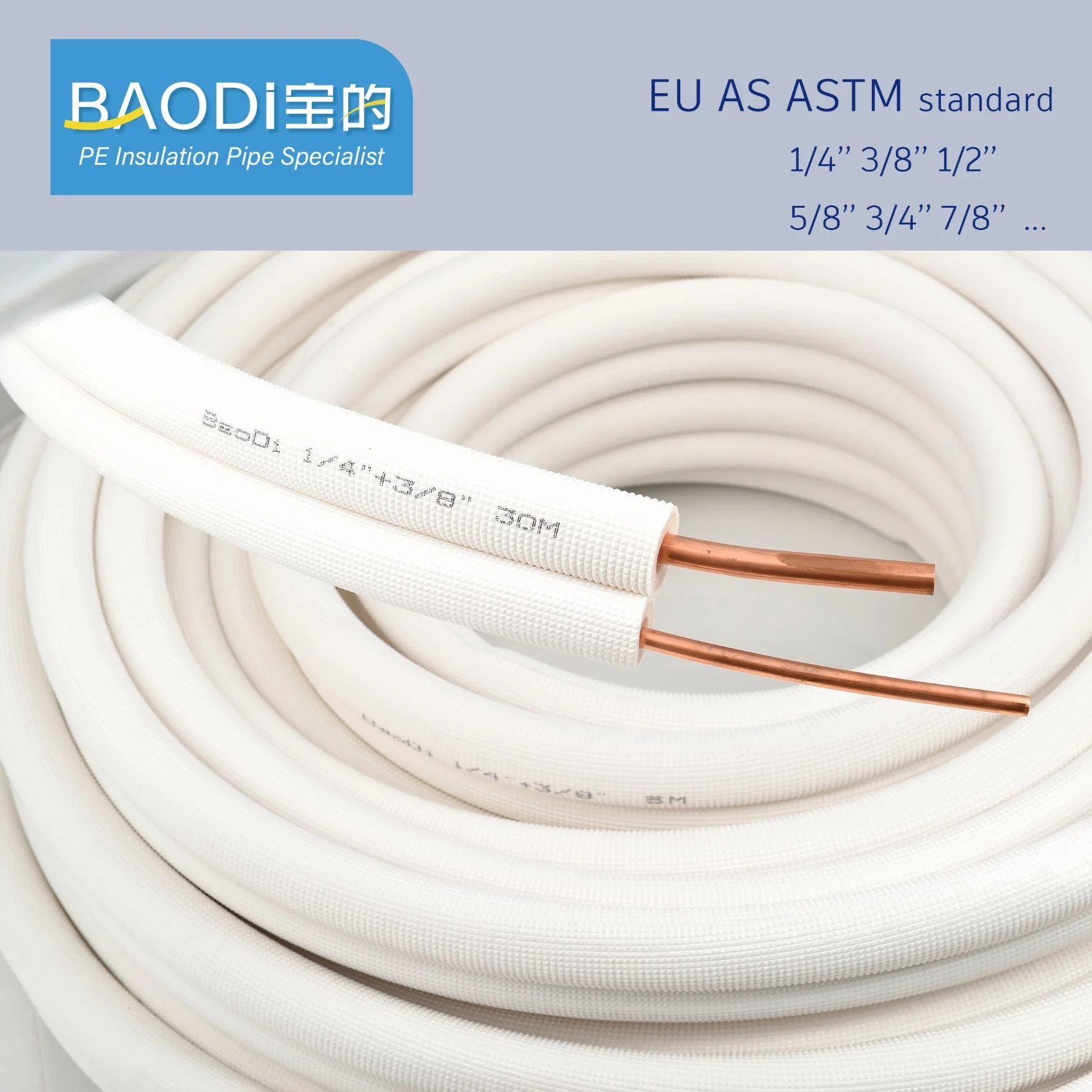 Insulated Copper Wires and Cables European Standard for Air Conditioner Size 1/4, 3/8, 1/2, 5/8, 3/4, 7/8 Installation Pair Coil AC Parts