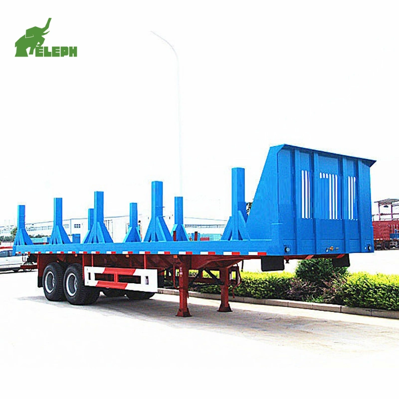 Tri-Axle 20ft 40ft 45ft Estaniones de transporte contenedor Madera plana Log Remolque de transporte con estaca