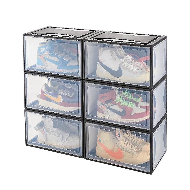 Caixa de armazenamento de sapatos agitadores transparentes à prova de pó gavetas de armários para suporte de oxidação Tipo lateral Open Shoe Box suporte de parede suporte de sapato acrílico Caixa de sapatos