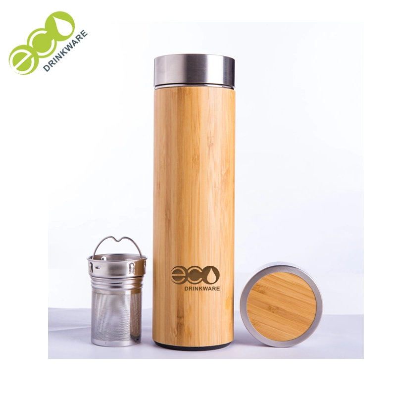 GB8060 500ml China Mayoreo vaso de bambú de acero inoxidable matraz de vacío Tazas de café de bambú Copa de bambú