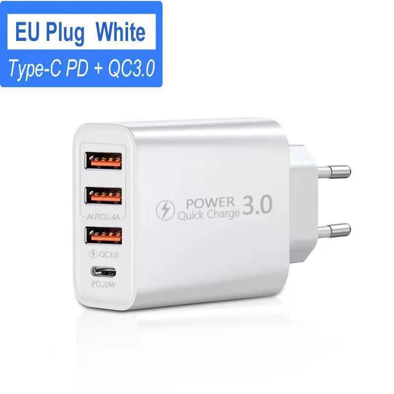 New Factory Price Fast Charging Mobile Phone Charger QC3.0 3A EU Us Standard Type-C + 3USB Multi-Port Pd Adapter Charger