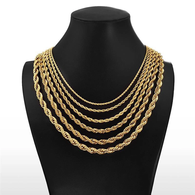 Gold Plated Stainless Steel Jewelry Necklace Twist Rope Neck Chain