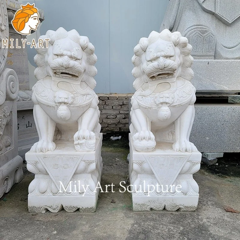 Life Size Natural Stone Detailed Carving White Marble Lion Statue