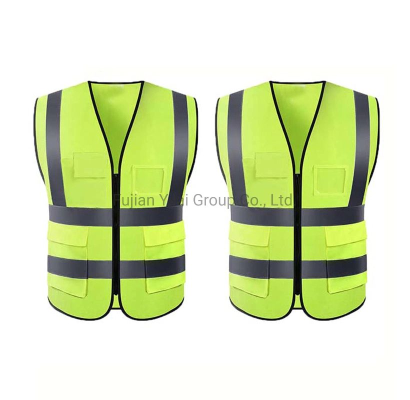 High Visibility Black Safety Vest with Zipper Logo Customized Work Wear Black Safety Vest Reflective