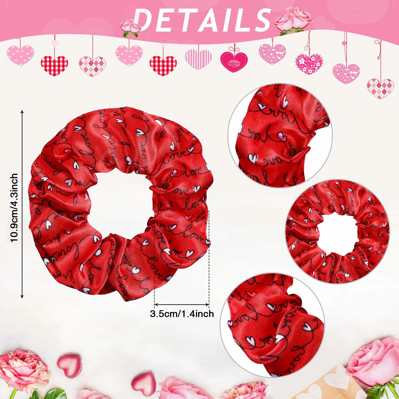 Valentine&prime; S Day Hair Scrunchies Love Heart Print Scrunchie Soft Elastic Hair Bands Ponytail Holders Bride Scrunchie Valentines Day Hair Accessories