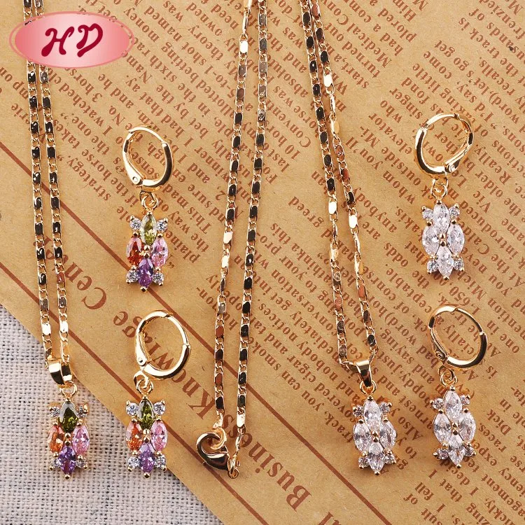 Fashion Hengdian Costume Wholesale/Supplier Imitation Gold Plated Earring Sets Pendant Necklace Jewelry