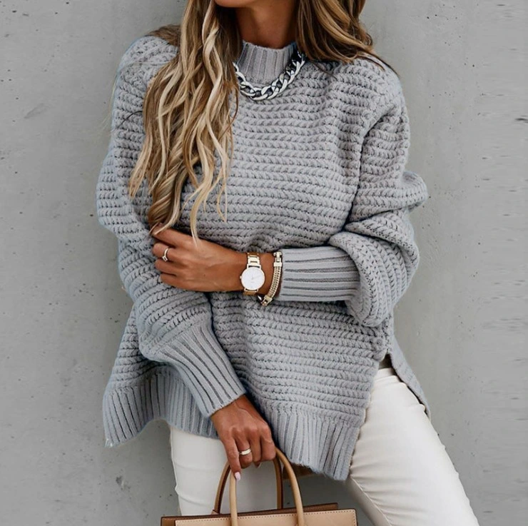 Fall Winter Casual Round Neck Loose Women Pullover Knitted Sweater