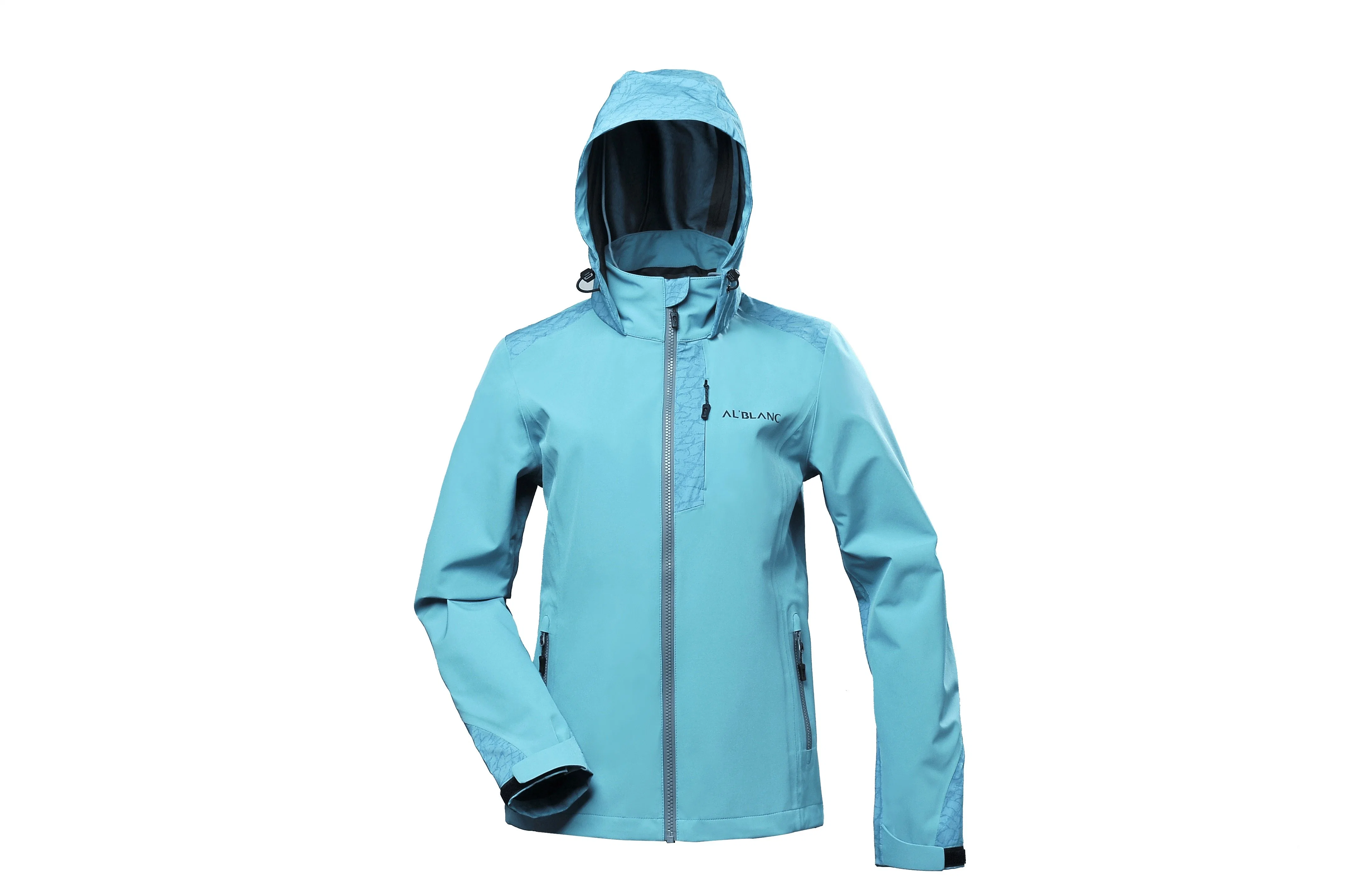 Lady's Outdoor servidumbre Windproof Softshell ligero transpirable chaqueta impermeable con capucha