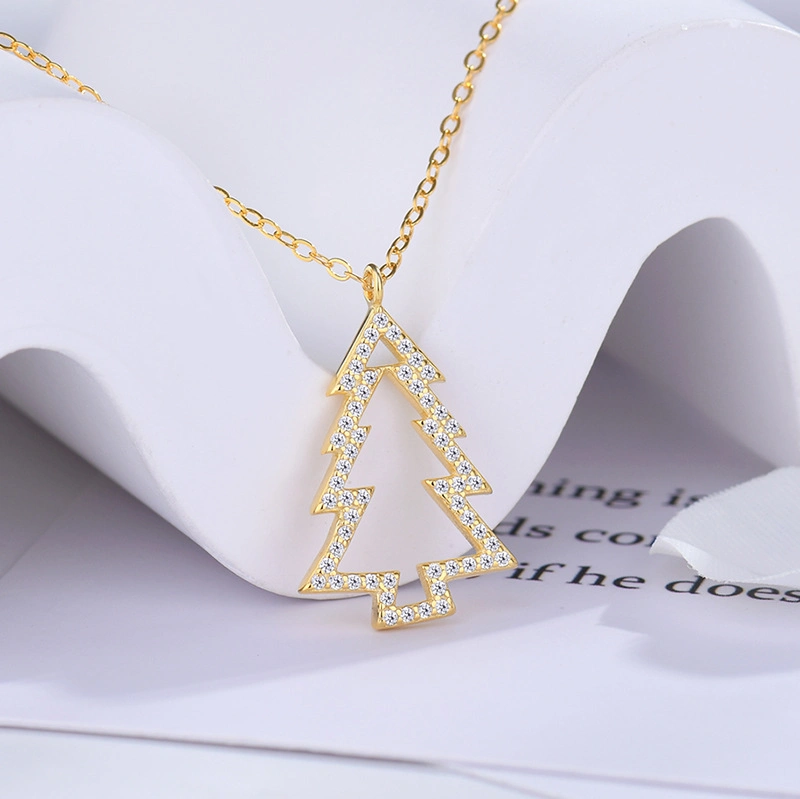 Christmas Jewelry S925 Sterling Silver Necklace Zircon Christmas Tree Clavicle Chain Jewelry Gift