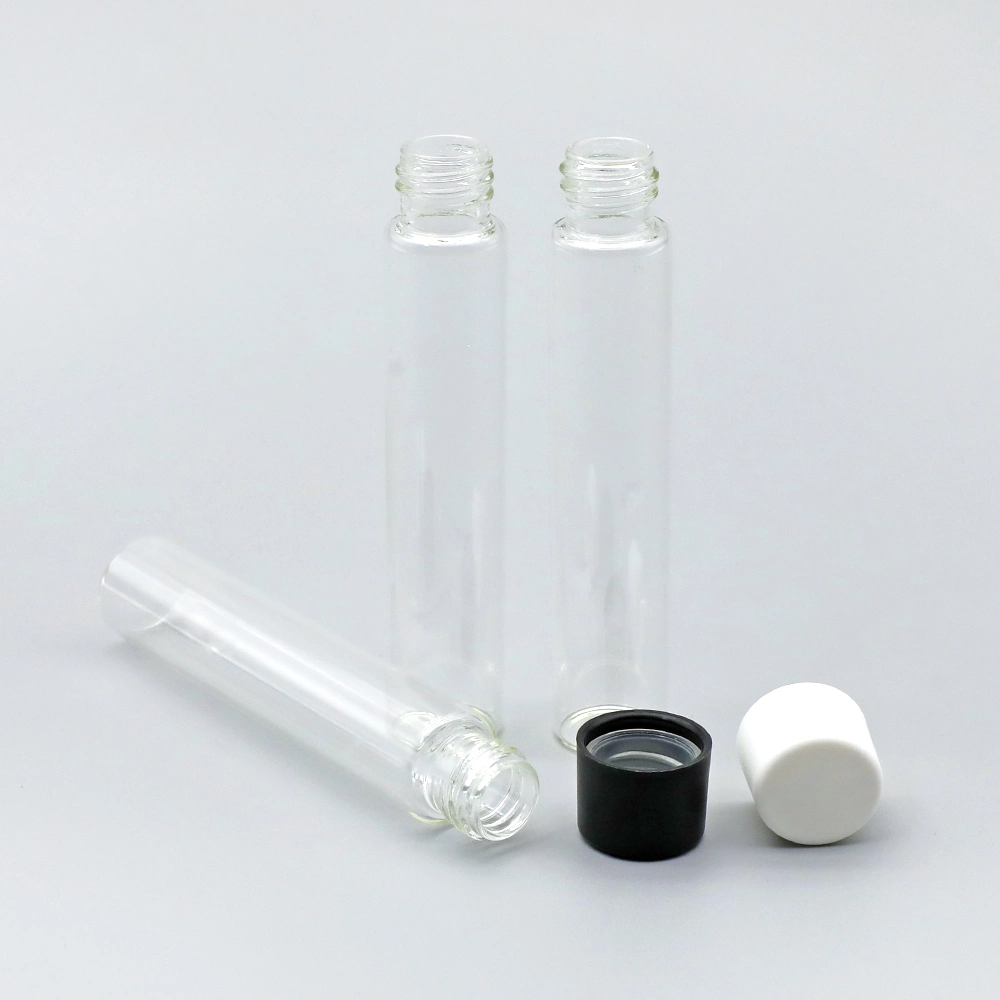 High quality/High cost performance  Factory Custom Screw Top Glass Vial Bottle with Black Plastic Lids for Cosmetics