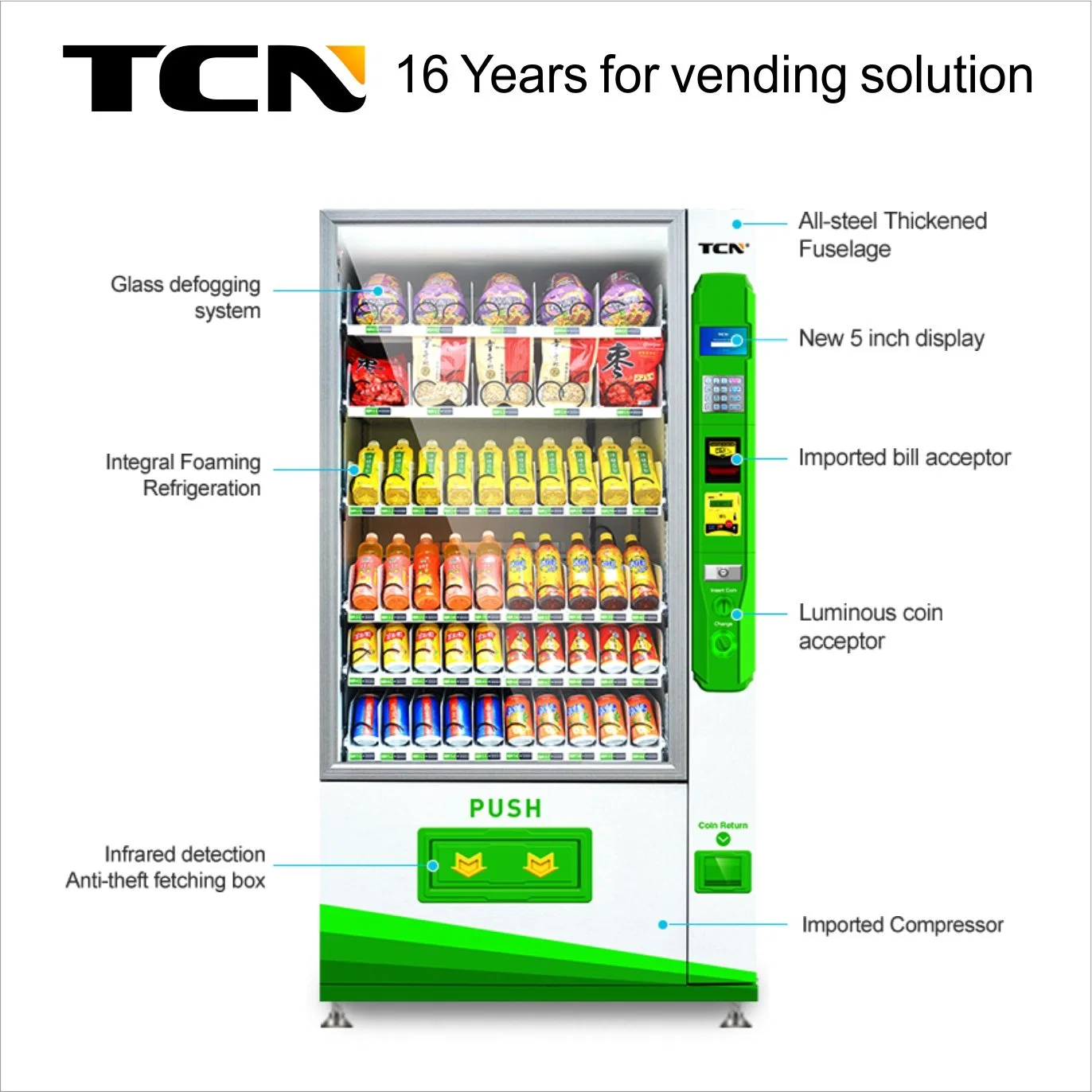 Tcn Big Capacit Drinks and Snacks Vending Machine for Sales