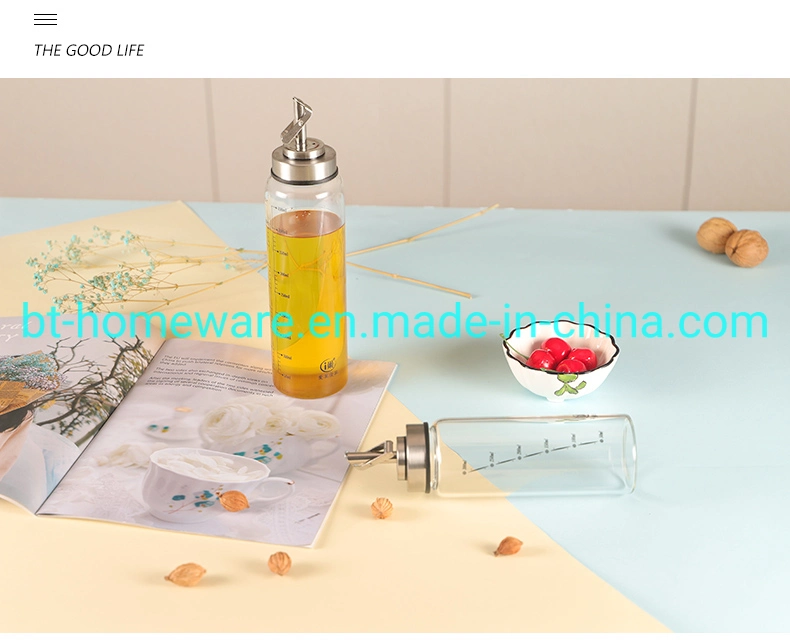 Wholesale/Supplier High quality/High cost performance  300ml 450ml Kitchen Borosilicate Glass Oil Jug Pot Bottle with Stainless Steel Oil Nozzle Self-Opening and Closing Household and Scale