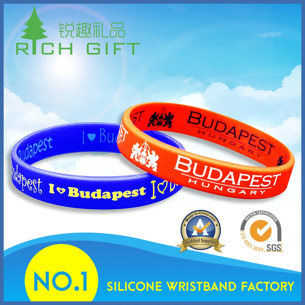 Cadeau promotionnel gravée en silicone personnalisé bracelet avec rempli de couleur