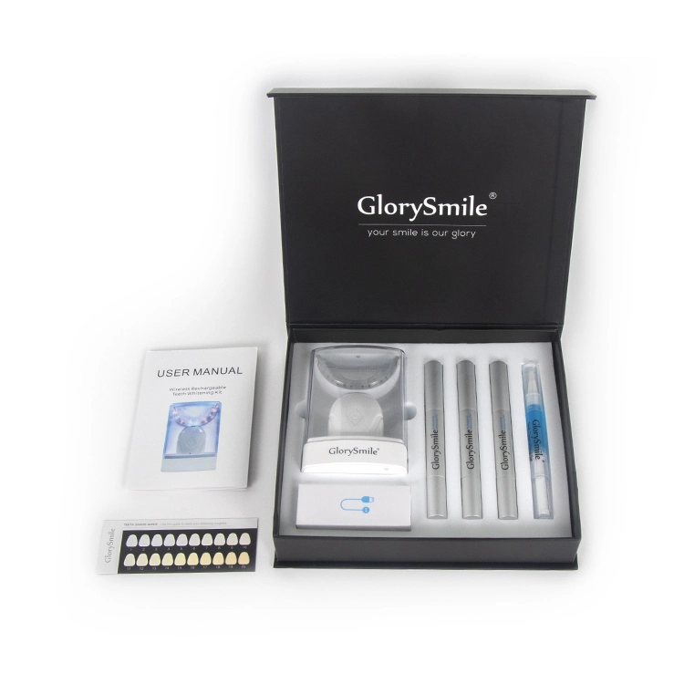 Dispositivo de blanqueamiento de dientes Glorysmile usa cordón de silicona Kit de blanqueamiento dental LED con cargador