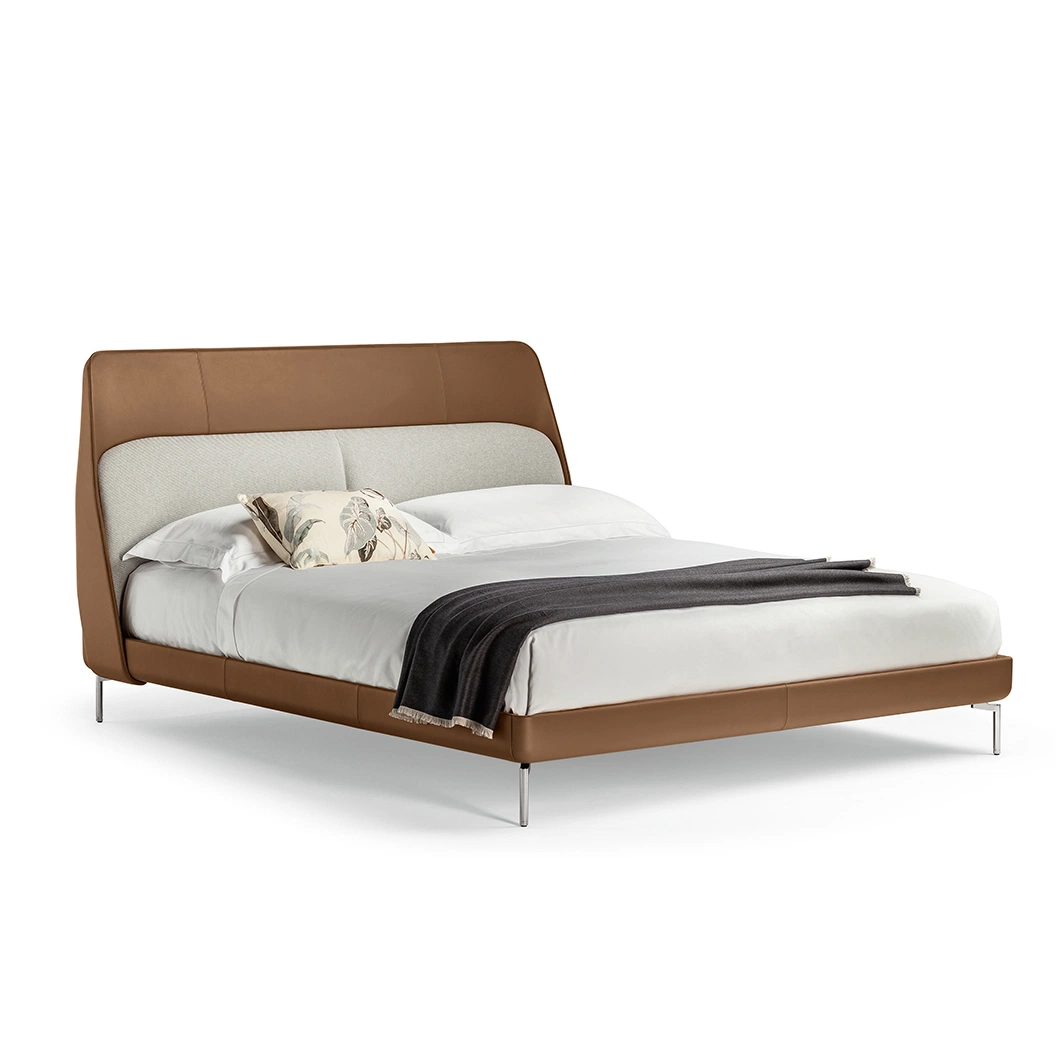 Italia mobiliário moderno Metal Frame quadro cabeceira Atacado up-Holtred couro Camas set Designer quarto mobiliário cama king